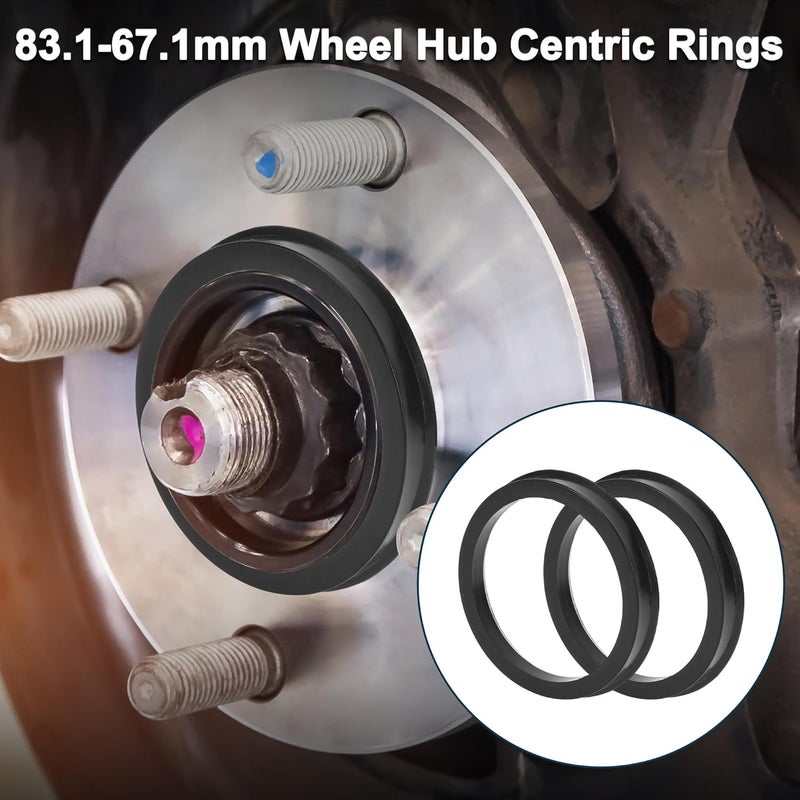TUCKBOLD Car Wheel Hub Centric Rings Durable Wheels Center Shaft Shock Absorbing Hubrings Black 2 Pcs OD 83.1mm to ID 67.1mm Polycarbonate - Image 2